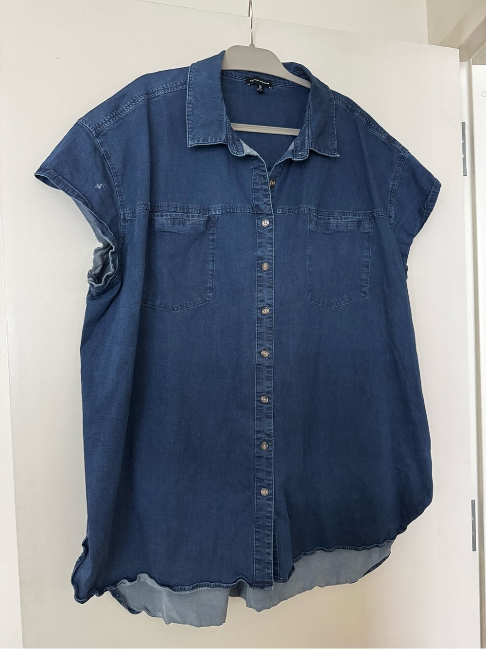Universal Standard Denim Button-Front Short Sleeve Tunic Top - Blue